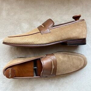 Stacy Adams Mens 10.5 M Tan Perforated Suede Leather Penny Loafers 25443-240